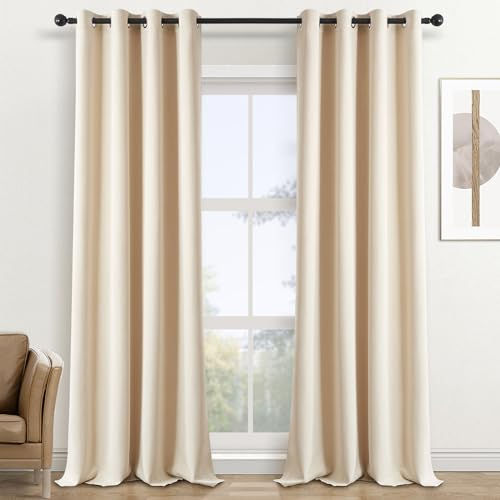 Topfinel Vorhänge Wohnzimmer Blickdicht mit Ösen Gardine Schals Thermovorhang Kälteschutz Curtains Blackout Vorhang Beige Extra Lang 290 cm 2er Set Deko Vorhang Blickdicht Schlafzimmer H290xB140 cm