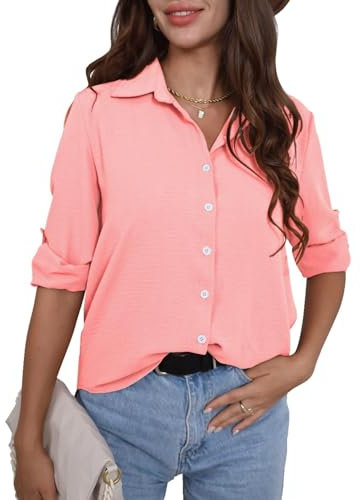 FWAY Chemisier pour Femme Chemise élégante à Manches Longues décontractée avec col Boutonné en V