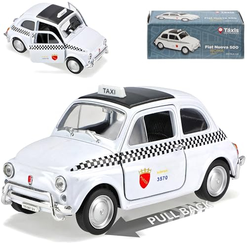 Welly FIAT 500 Klassik Taxi Rom Ítalien Weiss Ur Modell ab 1957 mit Rückzugsmotor ca 1/43 1/36-1/46 Modell Auto