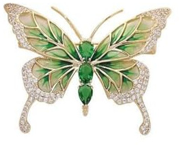 LISADORE Broche papillon rétro avec strass et émeraude - Broche élégante en forme de papillon en cristal - Accessoire de robe - Cadeau de mariage ou d'anniversaire