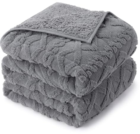 Drewin Gewichtsdecke, Twin-Größe, 5,4 kg, Ultra-gemütliche, warme Sherpa-Gewichtsdecken zum Schlafen und Entspannen, Klassische, weiche Jacquard-Strick-Schwere Decke für Sofa, Bett, Grau, 121,9 x