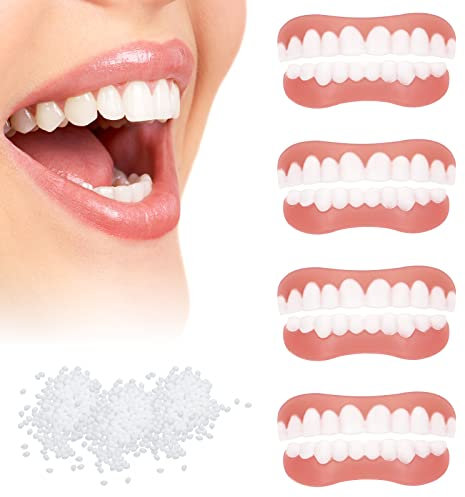 4 Paires Prothèse Dentaire Cosmétique Sourire Prothèses Dentaires, Scettar Instantanées Dents de Placage, Dentier Provisoire, Blanchiment Fausses Dents,Facettes Dentaires,Haut Bas Prothèses Dentaires