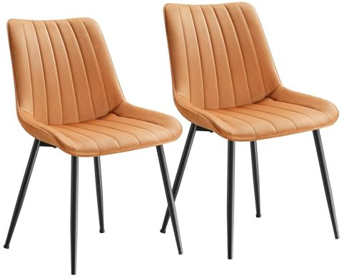 SONGMICS Esszimmerstuhl 2er Set, Küchenstuhl, Samt,Polsterstuhl, bis 120 kg belastbar, Stahlbeine, Gebogene Rückenlehne, für Esszimmer, Küche, karamellbraun-tintenschwarz LDC090K01