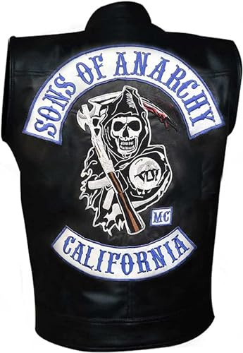 MERCH ATTIRE Jax Tellerjacke für Herren, Biker-Lederweste, Kunstleder-Weste, Schwarz - Kunstleder, M
