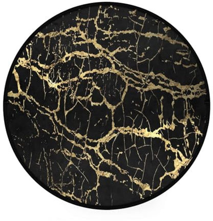 Ksajwzf Runder Teppich, 91 cm, Schwarz / Gold, Marmor, moderner Teppich, rutschfeste Unterseite, weicher Teppich, Kinderspielmatte, goldene Marmorierung für Eingangsbereich, Wohnzimmer, Schlafzimmer,