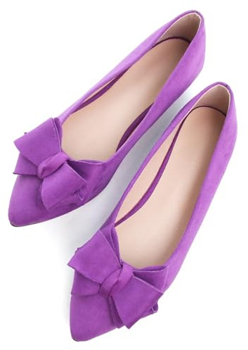 SAILING LU Bow-Knot Ballet Flats for Women Pointed Toe Crystals Wedding Shoes Comfort Light Weight Loafers, 241-purple, 6 UK