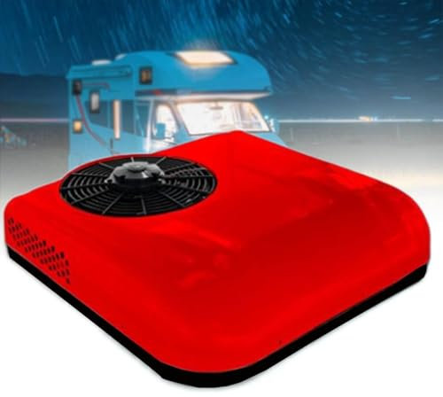 MhWrughts Aire Acondicionado para RV de 12V/24V CC, Aire Acondicionado eléctrico para estacionamiento, Autocaravana con refrigeración, para Coche, camión, Camper, Excavadora,Red-12V