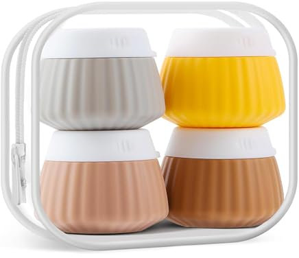 Lot de 4 Contenants de Voyage pour Produits de Toilette, 40ml Pots de Crème en Silicone avec Sac Transparent, Récipients De Voyage En Silicone Pour Cosmétiques, Visage, Corps (jaune)