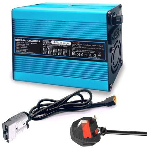 54.6V 5A Battery Charger For 48V Lithium Battery Pack Charger, 48V 5A Power Supply Charger Blue Exterior With 50A Anderson Gray Connector