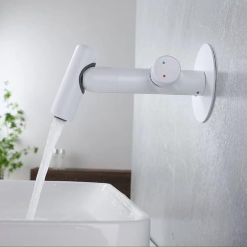 CCKUHN Einfacher verdeckter Wasserhahn für heißes und kaltes Wasser im Waschbecken, drehbarer eingebauter Wasserhahn, weißer verdeckter Wasserhahn (weißer verdeckter Wasserhahn)