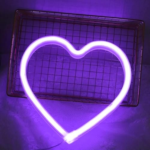 Gpurplebud Heart Neon Light Sign,Purple Led Lamp, Heart Neon Wall Light, USB/Battery Operated Purple Lights for Bedroom,Valentines Gift