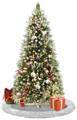 Aufun Weihnachtsbaum künstlich mit Beleuchtung 150cm Tannenbaum künstlich PVC mit Deko Schnee, Edeltanne Schnellaufbau chwer entflammbar, inkl. Christbaum Ständer (1,5m, Natur-Weiss beschneit+LED)