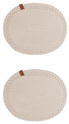 Darido 2er-Set Ovale Beige Tischsets, 30x40cm, Gewebte Baumwolle, Abwaschbar, Hitzebeständig, Handgefertigte Tischdeko für Heimtextilien