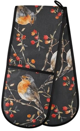 Oven Gloves Double Oven Gloves Robin Birds Oven Mitts Pot Holder Heat Resistant Quilted for BBQ Baking Kitchen Cooking Gloves