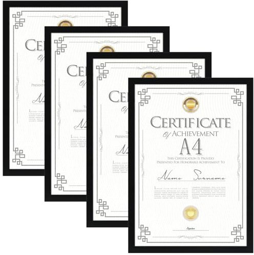 Giftgarden Marco Fotos 15x20 con Paspartú y Marco A4 sin Paspartú, Conjunto de Portafotos Negros para la Pared, Set de 4