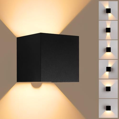 LED Wandleuchte Innen/Aussen mit Bewegungsmelder, 12W Modern Wandlampe IP65 Wasserdichte Außenwandleuchte Warmweiß Wandbeleuchtung mit Up Down Einstellbar Abstrahlwinkel für Wohnzimmer Flur Garten