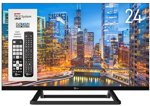 TELE System TV 24 Pollici TS24 LS14 – Digitale Terrestre DVB-T2/S2, HEVC 10 bit, Compatibile CAM tivùsat, Hotel Mode