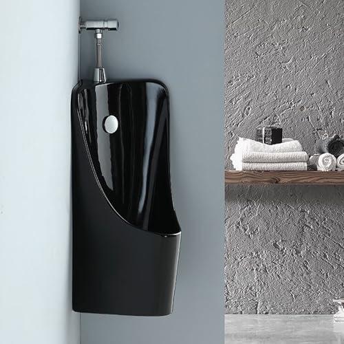 PQXQZ Eck Urinal Zur Wandmontage für Männer Badezimmer Toiletten Garagen Urinal Porzellan Urinale Urinumlenker mit Druckspülung(Black)
