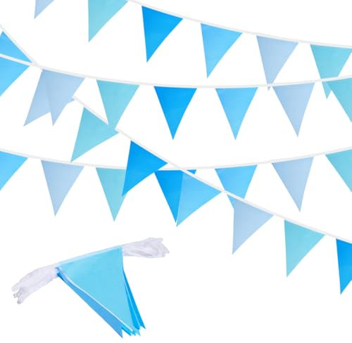 20 m, 52 blaue Wimpel, wiederverwendbare, wasserdichte Dreieck-Wimpelfahnen, Dekoration für Geburtstage, Hochzeiten, Verlobungen, Partys im Innen- und Außenbereich