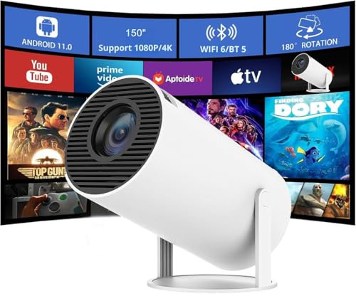 UCMDA Mini Proiettore Portatile 4K - Videoproiettore con Android 11, WiFi 6, BT 5.2, Correzione Trapezoidale, 180°Rotabile Proiettore Home Theater, Proiettore per Esterni Compatibile con TV Stick/iOS