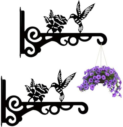 ZHYUAN 2 pezzi Gancio per piante,Ganci da parete in ferro decorazione da giardino,Ganci da parete in ferro per appendere piante,adatti per piante, vasi di fiori,lanterne, mangiatoie per uccelli,nero