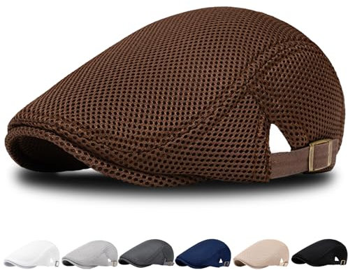 AUNGKWANG Herren Schirmmütze, Unisex Baskenmütze, Atmungsaktives Mesh, Sonnenhut, Kopfbedeckung Herren Sommer, Schiebermütze HerrenSommer, Verstellbar, Kaffee