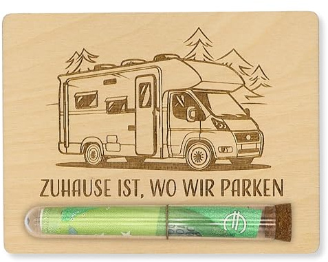 ZUKLA Verpackung für Geldgeschenk Reise Geldgeschenk Camper - 13 x 10 cm - mit Reagenzglas - Geschenk für Wohnmobil - Wohnwagen Spardose - Reisegutschein Geschenk Verpackung