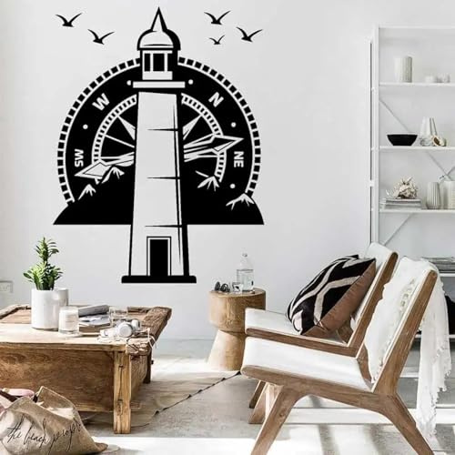 LUXINSHISU Selbstklebendes Wandtattoo Leuchtturm Kompass nautische Reise Strandstil Bergvogel Wohnzimmer Kinderzimmer Deko