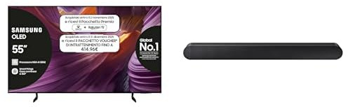 SAMSUNG Smart TV 55'' QE55S85FAUXZT OLED 4K, NQ4 AI Gen2 Processor, 4K AI Upscaling, Glare Free, Dolby Atmos & OTS Lite, Contour Design, 2025 + Soundbar HW-S50B/ZF Q-Symphony