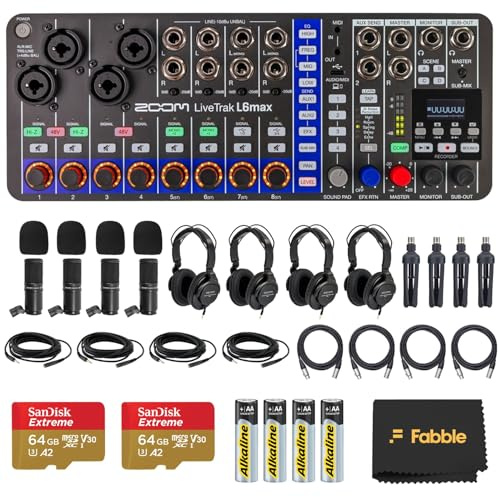 Zoom LiveTrak L6max Ensemble mixeur/enregistreur numérique avec 4 micros ZDM-1, casque, support de micro, câble XLR, pare-brise, piles, cartes microSD