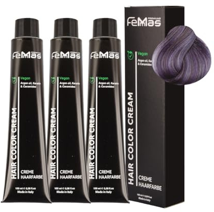 FemMas Haarfarbe 3x Fantasy Lavendel I Creme Haarfarbe mit Arganöl, Keratin & Ceramiden I dauerthafte Haarfärbung oder Tönung für strahlende Farbergebnisse I 100 ml