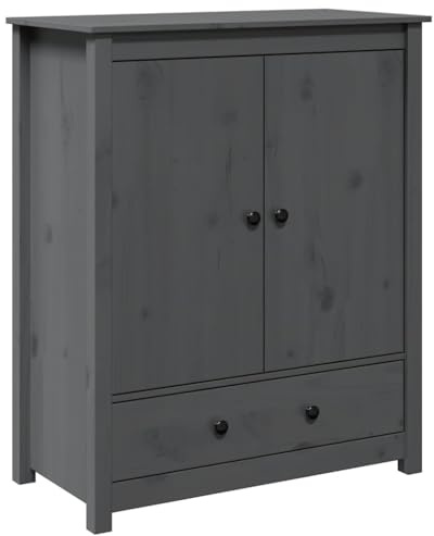 mtlskopl Highboard Massivholz Kiefer Grau 83 x 41,5 x 100 cm, kommodenhohes Sideboard mit 2 Türen & 1 Schublade, robuster Aufbewahrungsschrank für Flur, Wohnzimmer und Büro