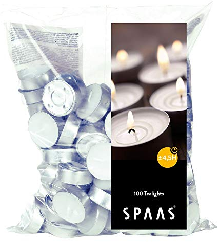 Spaas - 0310012.000 Sac de Bougies Chauffe-Plats x100, 4.5 Heures-Blanc
