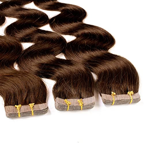 hair2heart Tape Extensions Echthaar Gewellt - 20 Tapes 2.5g 50cm 6/3 dunkelblond gold
