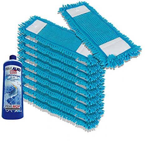 PrimeMop 10x Chenille Wischmopp Microfaser BLAU für Parkett Laminat 40cm Haushalt + Reiniger GRATIS