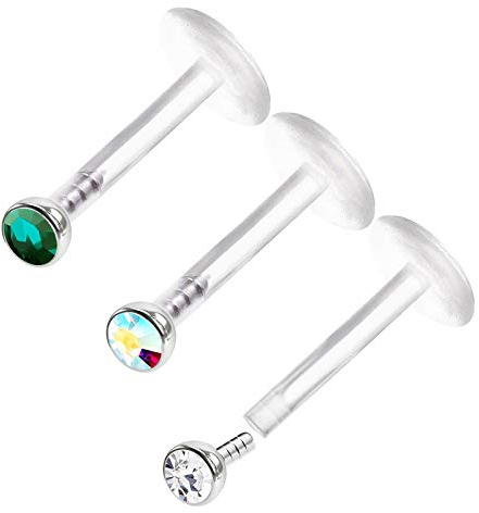 KJM FASHION 3 STK Durchsichtig Bioflex Lippe 1,2mm 16g 8mm 5/16 Inch Kristallkugel Lip Cartilage Spider Bite Medusa Ohrringe Spiderbite Piercing Schmuck 0534