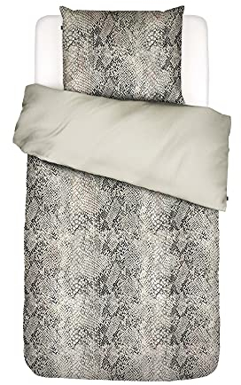 ESSENZA Bettwäsche Doutzen Sand Beige Schlangenhautoptik Schlange Animalprint Schuppenmuster Baumwollsatin, Größe:155 cm x 220 cm