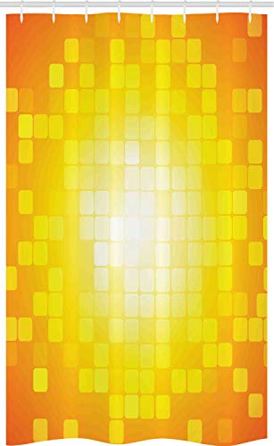 ABAKUHAUS Giallo Tenda da Doccia Stalla Retro quadrati Pixel Art, Set per il Bagno in Tessuto con Ganci, 120 cm x 180 cm, Arancione Giallo