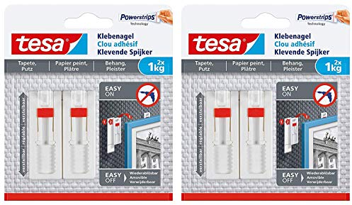Tesa Verstellbarer Klebenagel für Tapeten und Putz/Selbstklebender Nagel von tesa Powerstrips / 2 x 1 kg Halteleistung (1 kg - 2x 2 Nägel)