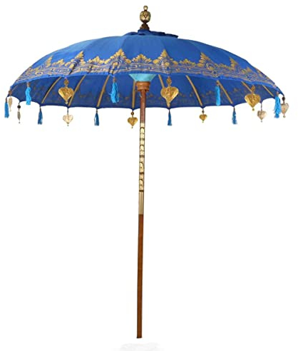 Oriental Galerie Bali Sonnenschirm Balinesischer Garten Schirm Baumwolle Handarbeit Retro Vintage Dekoschirm 2-teilig ca 180cm einfache Bemalung, Design:Nr. 8