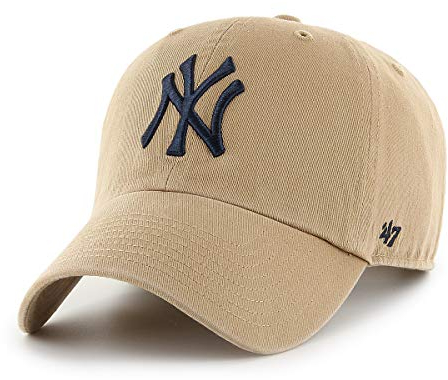 '47 MLB New York Yankees Clean Up Unisex-Baseballkappe, Verstellbar, Hochwertiges Design und Verarbeitung, Black Logo, Khaki