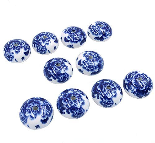 Namvo10 Pieces Modern European Wind Knobs Floral Hand Painted Ceramic Ball Shape Cupboard Wardrobe Cabinet Drawer Door Handles Pulls Knob, Blue and White Flower