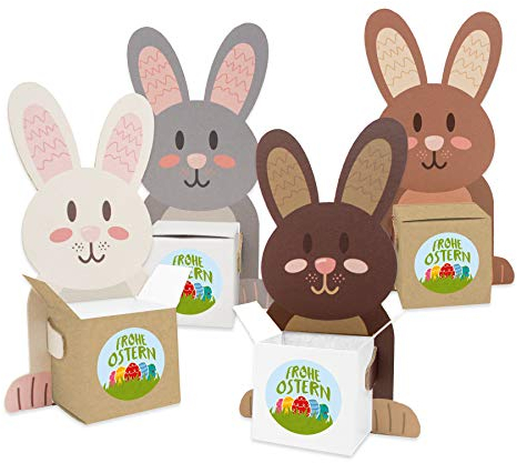 itenga Frohe Ostern Deko 4X Geschenkverpackung Osternester Hasenbande Osterhase mit Sticker Frohe Ostern