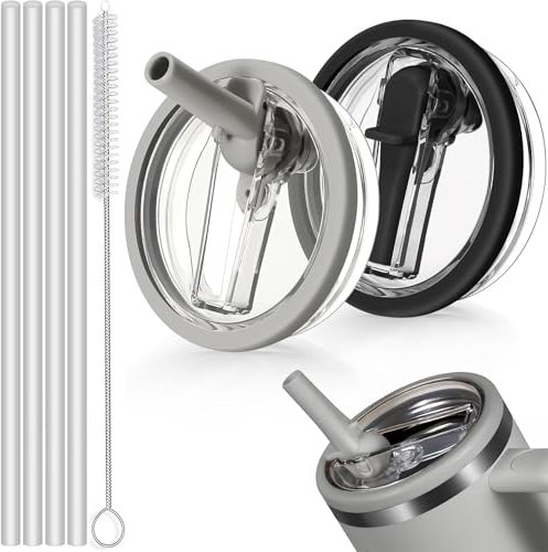 Sunshine smile 2 Stück Deckel für Stanley Cup 40oz,Auslaufsicherer Ersatzdeckel für Stanley Cup mit 4 Trinkhalmen and 1 Strohhalm Bürste,juego de protectores para niños,Verstellbar Knieschützer