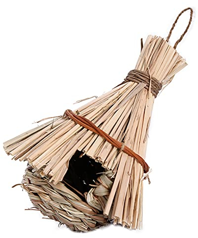 ANCLLO Kolibri-Häuser zum Aufhängen im Freien, handgewebtes Stroh, Vogelhaus, Gras, Vogelnest, Versteck Hütte Dacheindeckung Taschen