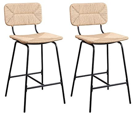 Tabourets de Bar Îlot Central Corde tressée et Métal - Coloris Naturel TIDRA | Lot de 2