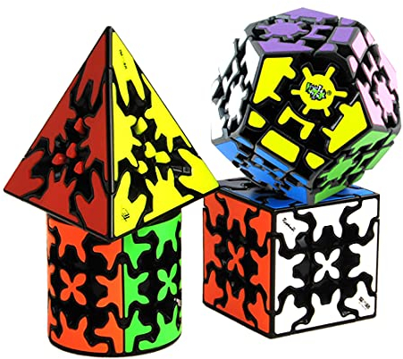 Yealvin Gear Cube Set, Gear Speed Cube Set of 3x3 Gear Cube Zylindrical Gear Cube Megaminx Gear Cube and Pyraminx Gear Cube Brain Teasers Puzzle Toys 4 Pack