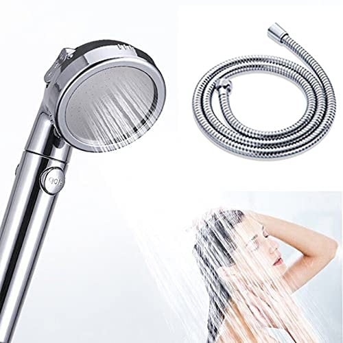 Duschkopf, Hochdruck Handbrause 3 Strahlarten mit Ein/Aus-Schalter und 2M Schlauch,Druckerhöhung Chrome Duschbrause mit Brauseschlauch,Regendusche Brausekopf mit Wassersparend