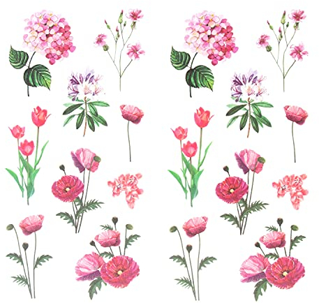 Oblique Unique® Blumen Sticker Pflanzen Blätter Aufkleber Vintage Kakteen Wildblumen Küche Dekoration Scrapbooking Kinder Basteln (Vintage Blumen Rot)