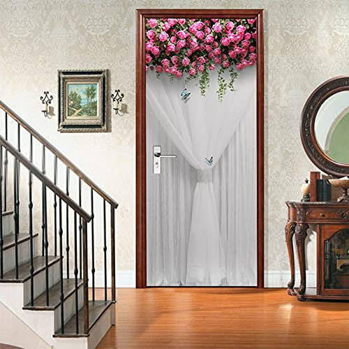 A.Monamour Türtapete Selbstklebend Türfolie Türposter 3D Weißer Stoffvorhang Blumenarrangement Bei Einer Hochzeitszeremonie Vinyl Folie Türdeko Tapete Wandbild Türaufkleber Türtattoo 77 x 200 cm
